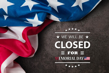 Memorial Day Background Design. American flag on a background of rusty iron with a message. We will...