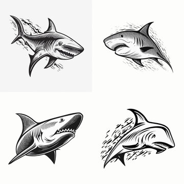 set of fish icons sharks