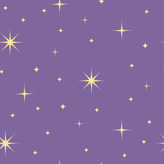 Yellow stars seamless pattern on purple background. Can be used for textile, wallpapers, wrapping paper.