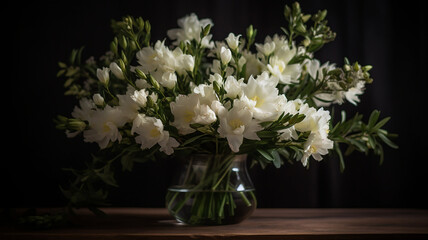 Naklejka na ściany i meble White flowers in a vase in a bright home near the window