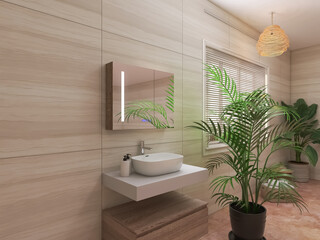 Bathroom interior 3d render, 3d illustration