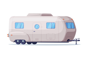 Mobile home for outdoor summer adventures. Side view of recreational vehicle for family travel vector illustration