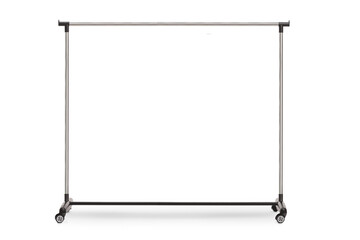 Empty metal clothing rack with wheels