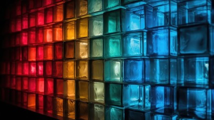 Vibrant Colorful Glass Brick Wall, Innovative Architectural Design, Stunning Visual Impact, Creative Building Material, Generative AI Illustration