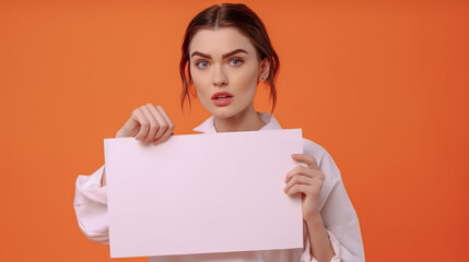 Frau zeigt Tafel Mockup Freude Verkäuferin Werbung Illustration (Generative AI) Digital Art Background Cover Hintergrund