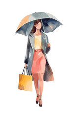 One woman walking with umbrella in rain