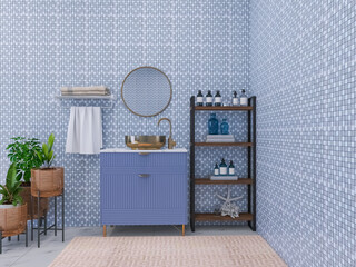 Bathroom interior 3d render, 3d illustration