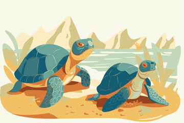 Cute turtles on beach for world turtle day, May 23 