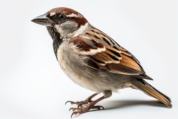 A bird, a sparrow, isolated on a white background. Generative AI