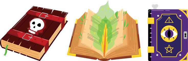 Bright magical books, vector illustration