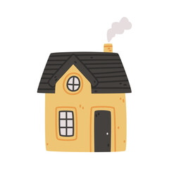 Small House with Roof and Windows as Sweet Cozy Home Vector Illustration