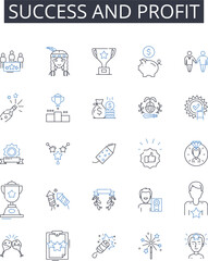 Success and profit line icons collection. Interactivity, Engagement, Collaboration, Accessibility, Adaptability, Connectivity, Convenience vector and linear illustration. Generative AI