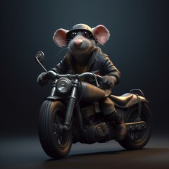 biker rat on a harley, cartoon style, generative ai