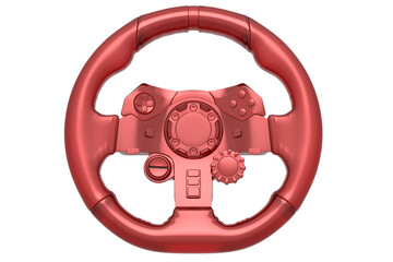 Realistic leather steering wheel in trendy style glassmorphism or frosted glass