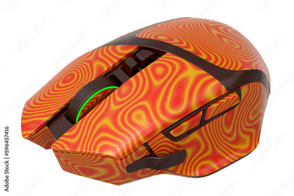 Poster wireless gaming computer mouse with seamless wavy pattern on white background