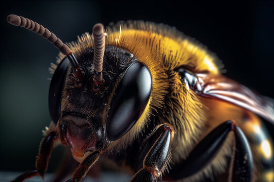 Generative Ai image of a extreme macro of a honey bee