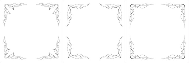 Set of three vector frames. Elegant black and white monochrome ornamental border for greeting cards, banners, invitations. Vector frame for all sizes and formats. Isolated vector illustration.