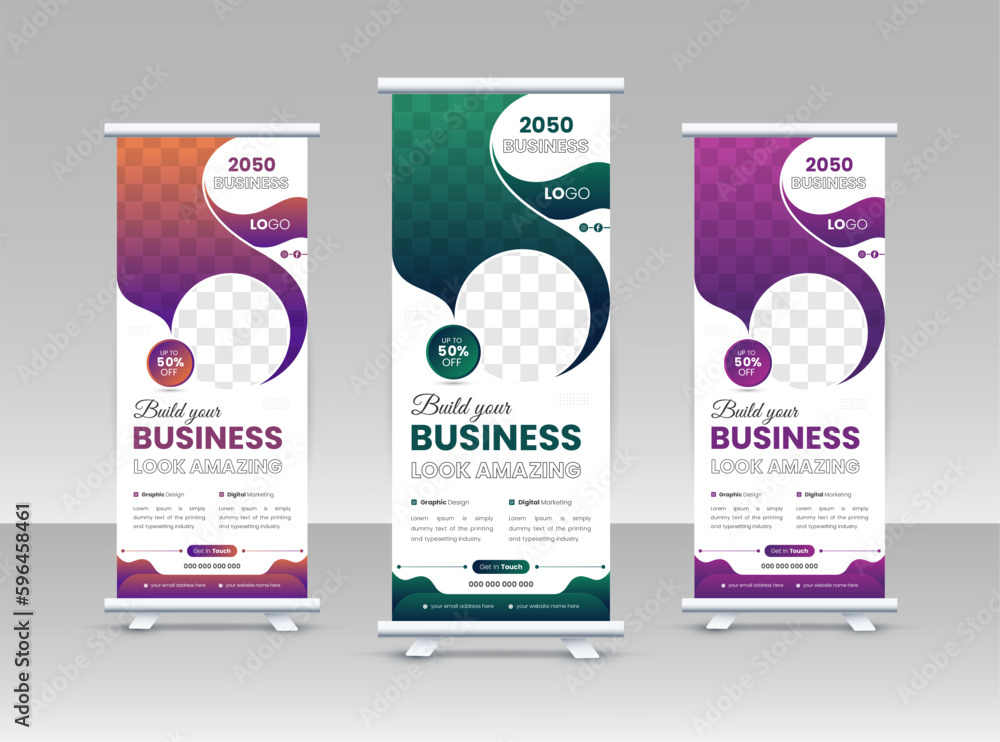Wall mural business roll up banner stand vector creative design. sale banner stand or flag design layout. moder