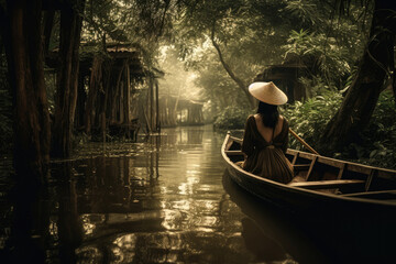 Obraz premium Lost in the magic: a boat ride through nature's spell