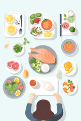 person eat healthy food diet dining tableFlat , Generative AI