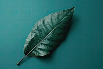 vibrant green leaf against a calming blue background. Generative AI