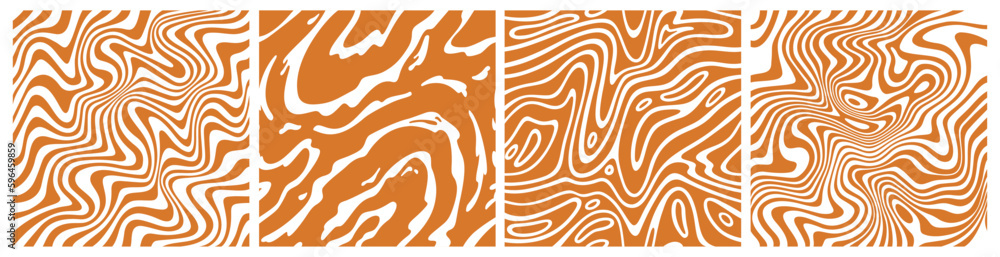 Leinwandbilder Wavy Caramel Pattern Set. Swirl and Splashing Toffee Background. Vector Illustration of Liquid Chocolate, Peanut Butter and Salted Caramel