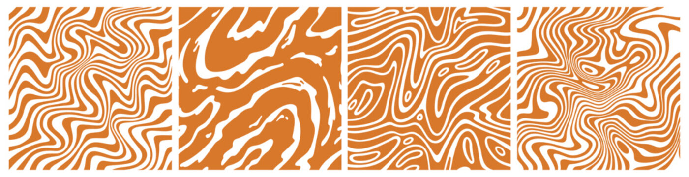 Wavy Caramel Pattern Set. Swirl and Splashing Toffee Background. Vector Illustration of Liquid Chocolate, Peanut Butter and Salted Caramel