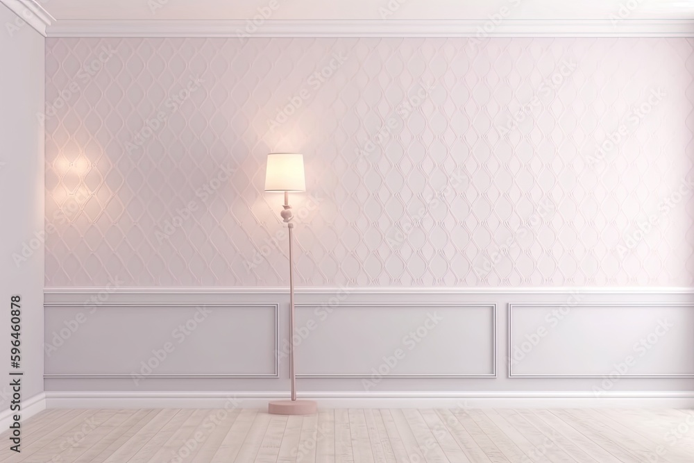Poster an empty room with a lone lamp on the floor. generative ai