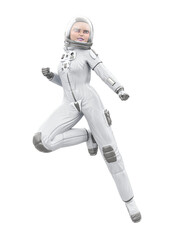 astronaut girl is floating and ready for action