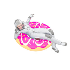 astronaut girl is floating in a languid ring on isometric view