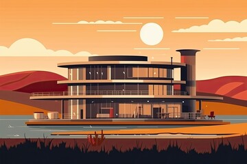 Fototapeta premium luxurious mansion surrounded by green fields and trees. Generative AI