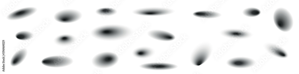 Poster drop ellipse shadows set. dark oval effects collection. radial shade gradient. flat vector isolated 
