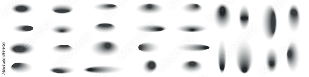 Poster drop ellipse shadows set. dark oval effects collection. radial shade gradient. flat vector isolated 