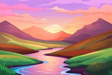 Foto op Canvas serene river flowing through a verdant valley landscape. Generative AI © 2rogan