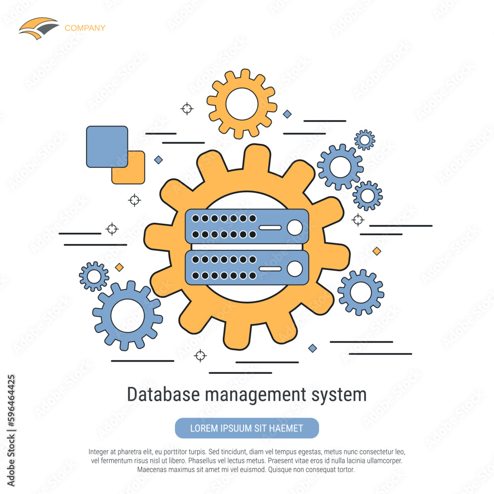 Aufkleber database management system, data center, web hosting flat contour style vector concept illustration