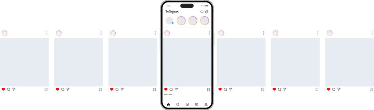 Instagram carousel or slide pages interface mockup with seven pages