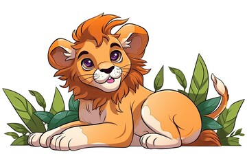 Plakat majestic lion sitting in a lush green environment. Generative AI