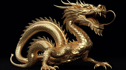 Fototapeta premium Full body gold dragon in bend body pose with 3d rendering include alpha path, Generative Ai