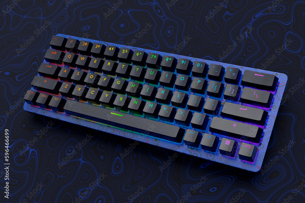 Poster realistic computer keyboard with seamless wavy pattern isolated on dark