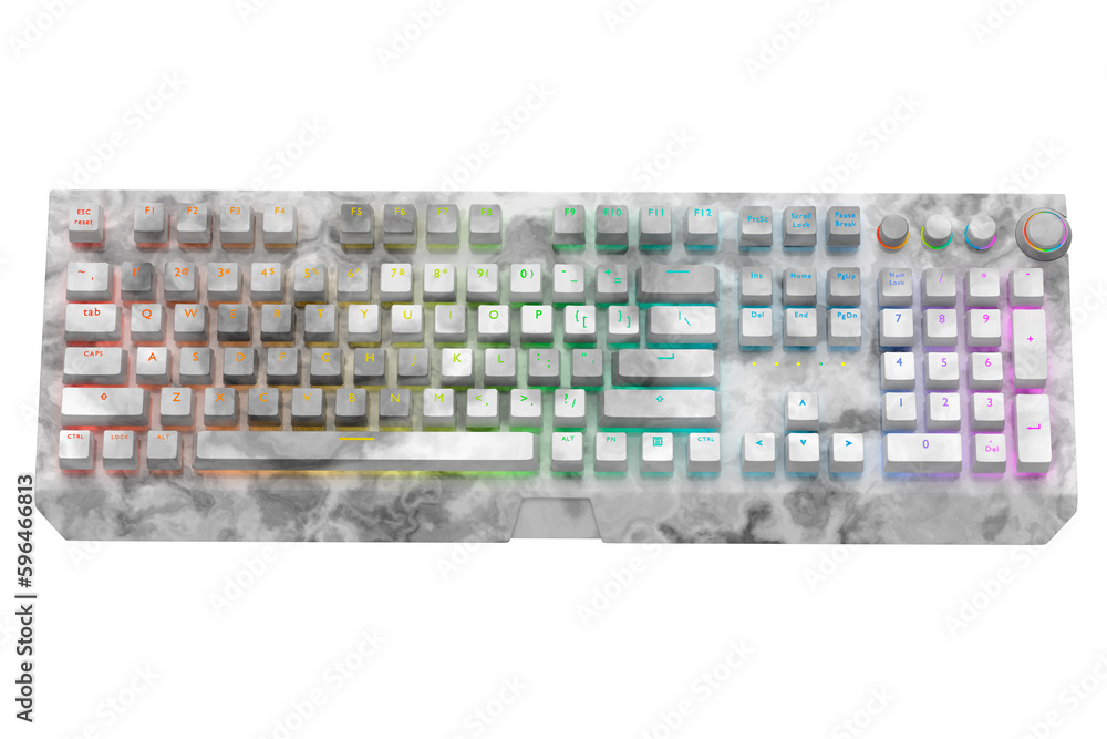 Poster realistic computer keyboard with black marble texture isolated on white