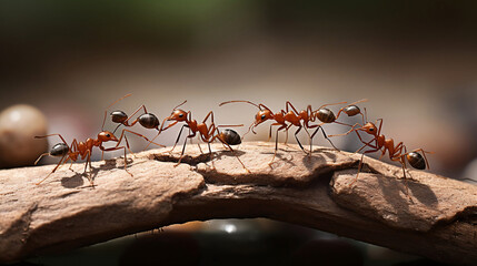 teamwork, team of ants costructing bridge, Generative Ai