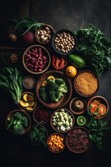 vegan food no text realistic photo abundance , Generative AI