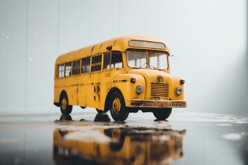 Old yellow school bus on white watercolour background. Generative AI