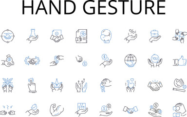 Hand gesture line icons collection. Eye contact, Facial expression, Body language, Verbal communication, T of voice, Nonverbal cues, Social interaction vector and linear illustration. Generative AI