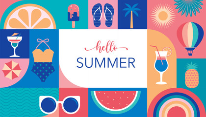 Colorful Geometric Summer Background, poster, banner. Summer time fun concept design promotion design