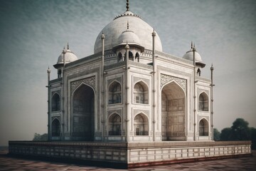 Fototapeta na wymiar White marble mausoleum in Agra, India. Temple. Palace. Illustration. Generative AI