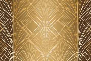Vector abstract geometric golden background art deco pattern. Golden pattern in art nouveau style. Generative AI