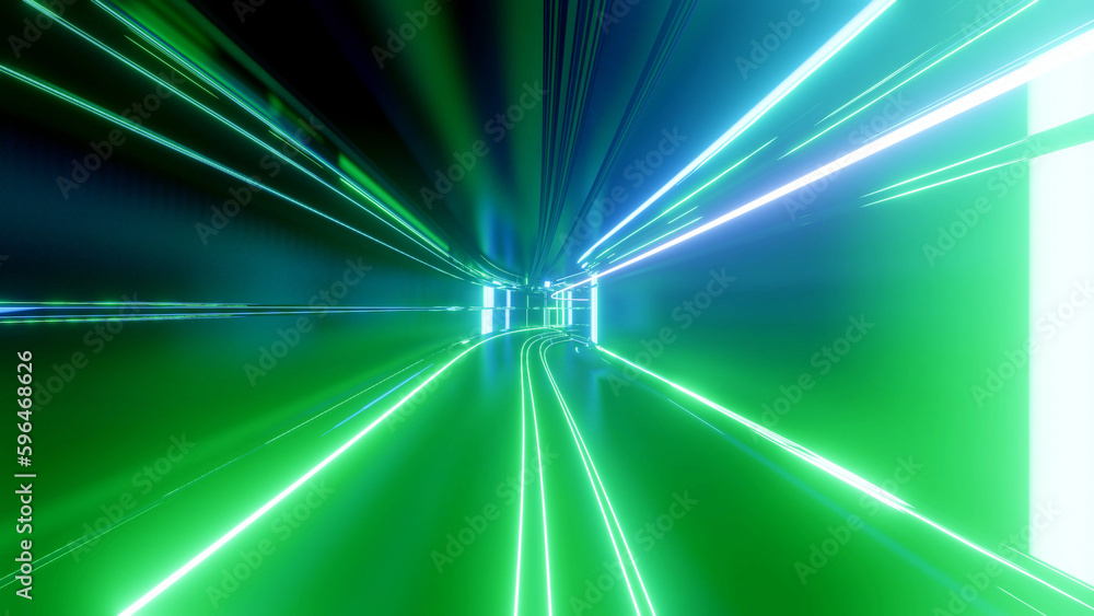 Poster 3d render. sci-fi tunnel with neon lights. abstract high-tech tunnel as background in the style of c