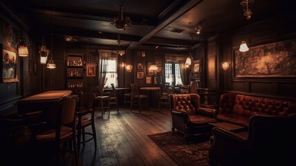 Vintage style bar or pub, vintage jazz club. Generative AI. - obrazy, fototapety, plakaty