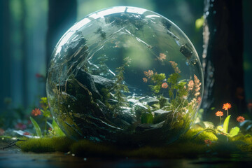 Obraz na płótnie Canvas Sphere of nature with trees arranged inside, generative ai